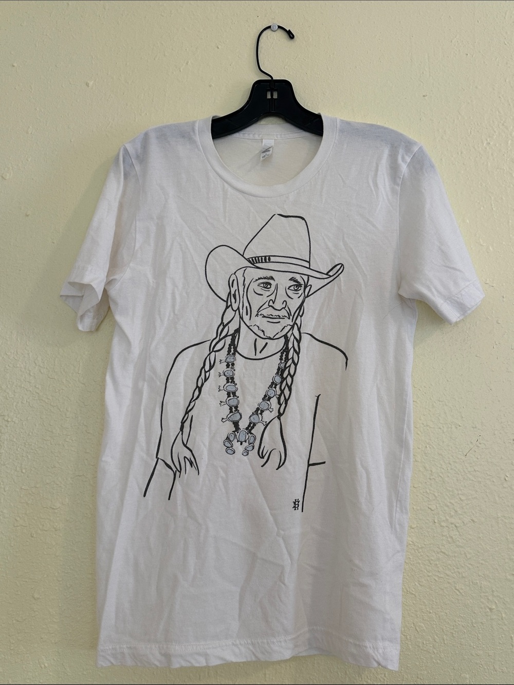 Bella Canvas White Graphic Tee with Cowboy Line Art EUC